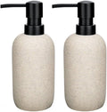 2pcs Hand Soap Dispenser Set - Sandstone Textured Resin Liquid Soap Dispenser for Bathroom & Kitchen Countertop, Matte Beige