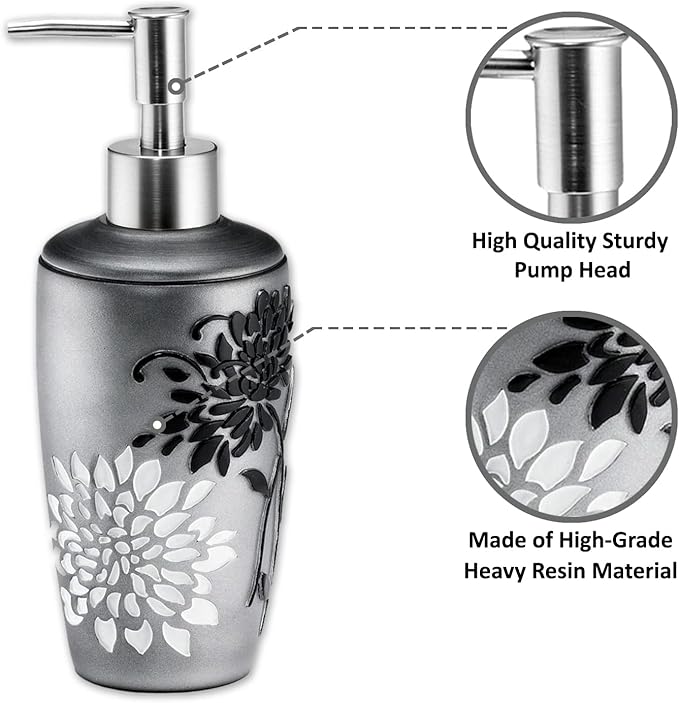 Zahari Home Erica Stylish Soap Dispenser Set - Modern Print Design for Kitchen and Bathroom - Lotion Pump, Dish Soap, Hand Sanitizer, Hand Soap - Cute and Practical