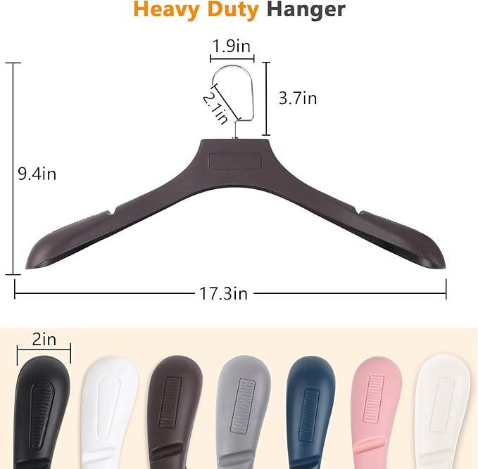 DEDU Suit Hangers for Men 20 Pack, Extra Wide Suit Hanger Non Slip Width 17.7", Thick Plastic Coat Hangers Brown with Metal Hook