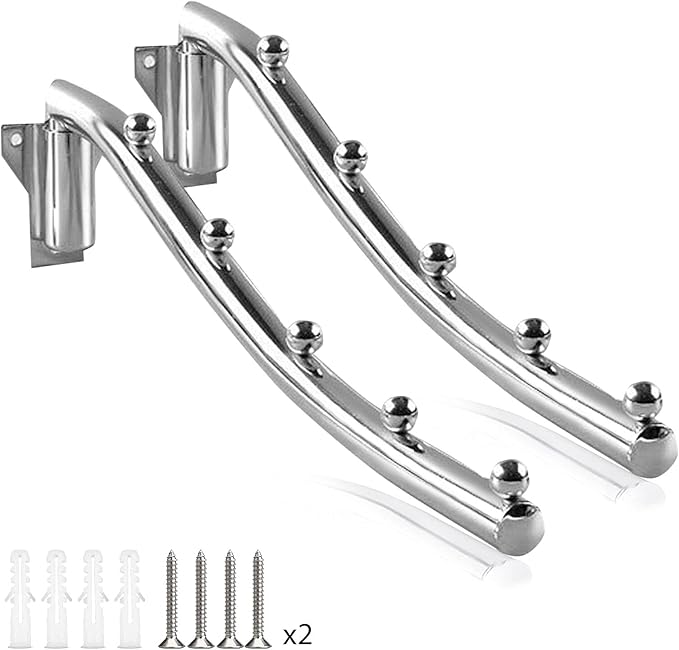 2 Pack Stainless Steel Clothes Hanger Rack Wall Mount, Folding Garment Hook with 180°Rotation Swing Arm Suit Hangers Coat Storage Organizer for Laundry Room Bedroom Clothing Drying Rack with 5 Hooks