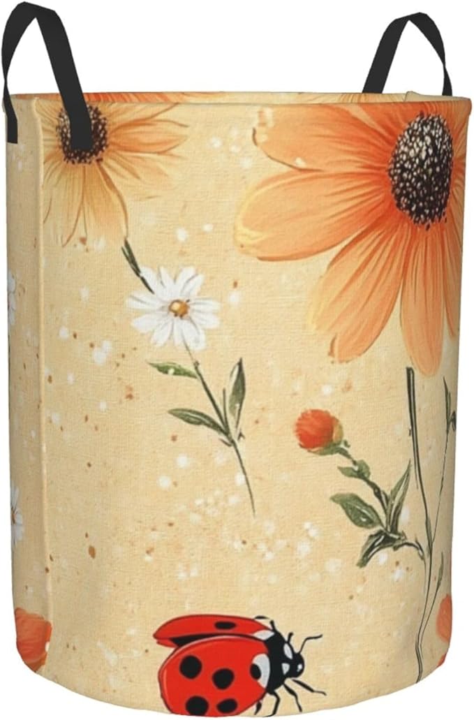 Ladybug And Flower Print Laundry Basket For Storage Bins Gift Baskets Bedroom Clothes Hamper
