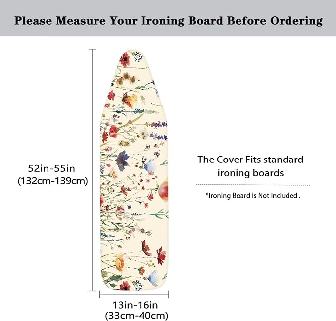 Vintage Flower Iron Board Cover with Padding Stantard Size 15x54 inch Ironing Board Cover Hook and Loop Fasteners Pressing Cloth for Ironing