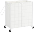 WOWLIVE Double Laundry Hamper with Wheels,Metal Wire Frame Rolling Laundry Basket with 2 Removable bags,120L Dirty Clothes Hamper Organizer Dorm Room Storage for Bedroom,Bathroom,White