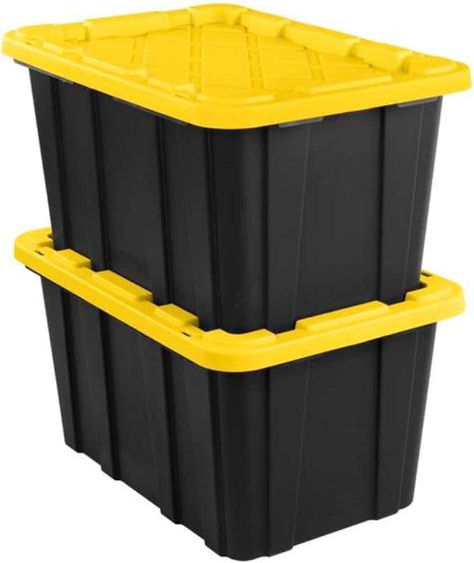 Sterilite 12 Pack Industrial Tote, Plastic Storage Container Bins with Lids, 27 Gallon - Heavy-Duty Organizing Containers for Closet, Bathroom, and Office
