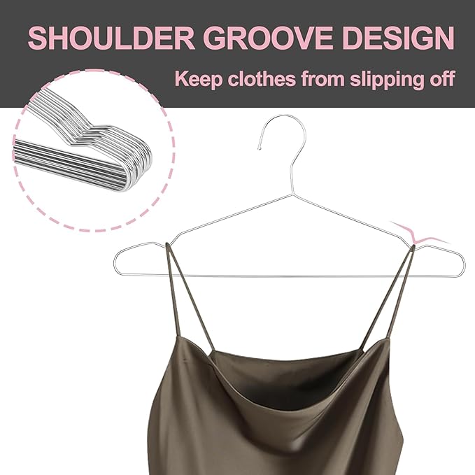Metal Hangers Heavy Duty 18 Inch Clothes Hangers, Space Saving and Non-Slip Groove Stainless Steel 100 Pack Rustproof Clothes Hangers (11lb & 3.2mm), for Suits, Shirts, Pants, Dresses (Silver)