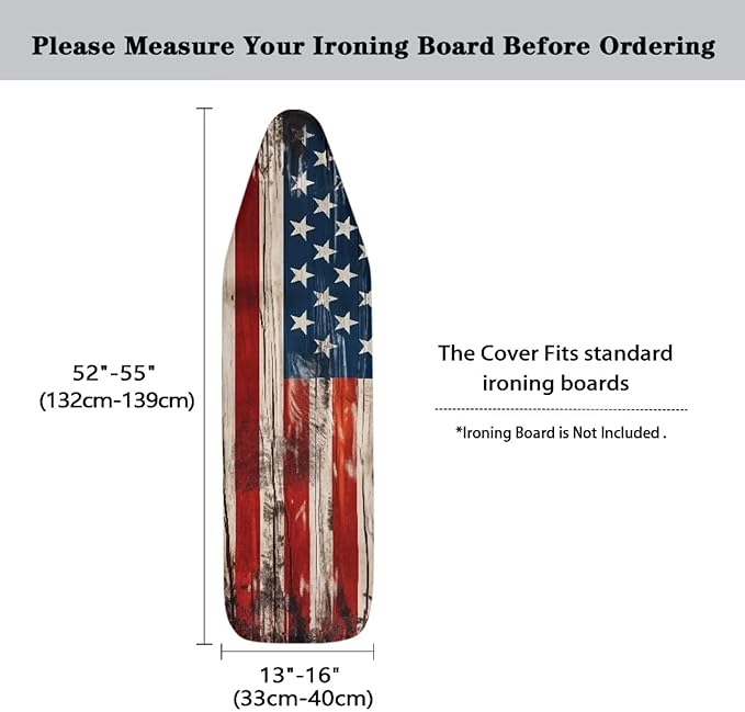 American Flag Scratches-Proof Cover Fits Standard Size Ironing Boards Heat Reflective Anti-Dirty Ironing Board Cover with 3 Hooks and Loops for 15 x 54 Boards Decor