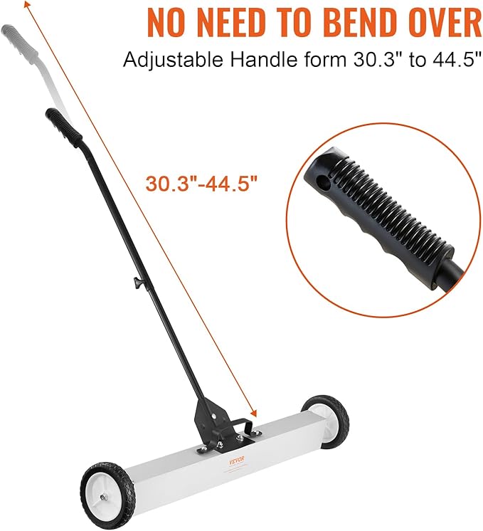 VEVOR 55Lbs Rolling Magnetic Sweeper with Wheels,Push-Type Magnetic Pick Up Sweeper, 36-inch Large Magnet Pickup Lawn Sweeper with Telescoping Handle, Easy Cleanup of Workshop Garage Yard