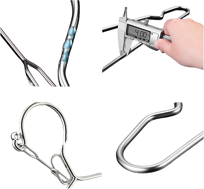 16.5” Wire Hanger 4mm Lockable Hangers 20Pack Stainless Steel Slim Thin Heavy Duty Windproof Lock Hook Metal Space Saving Clothes Hotel Hangers for RV Silver (20)