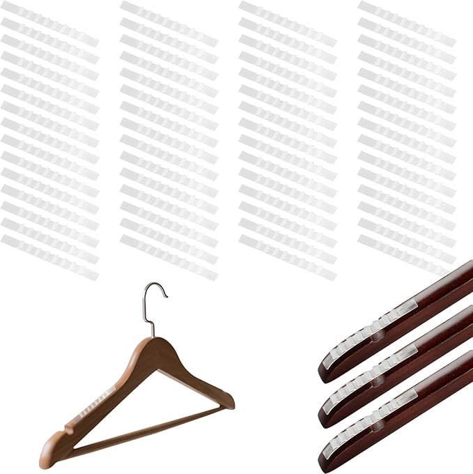 300 Pack Non-Slip Rubber Hanger Grips, MaehSab Adhesive Clear Clothing Hanger Strips for Wood & Plastic Hangers, 2.8 x 0.2 Inch Clothes Hanging Accessories for Home & Retail Use