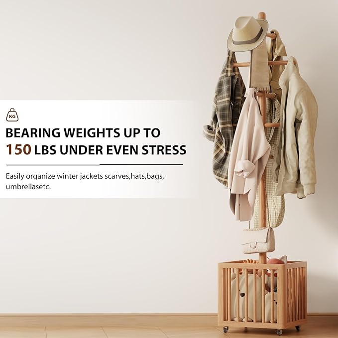 Solid Wood Coat Rack,standing coat rack with 10 Hook,Coat Rack for Freestanding,Bedroom,Living Room,Office,Hang Jackets,Bags,Clothes,Headphones(Natural)