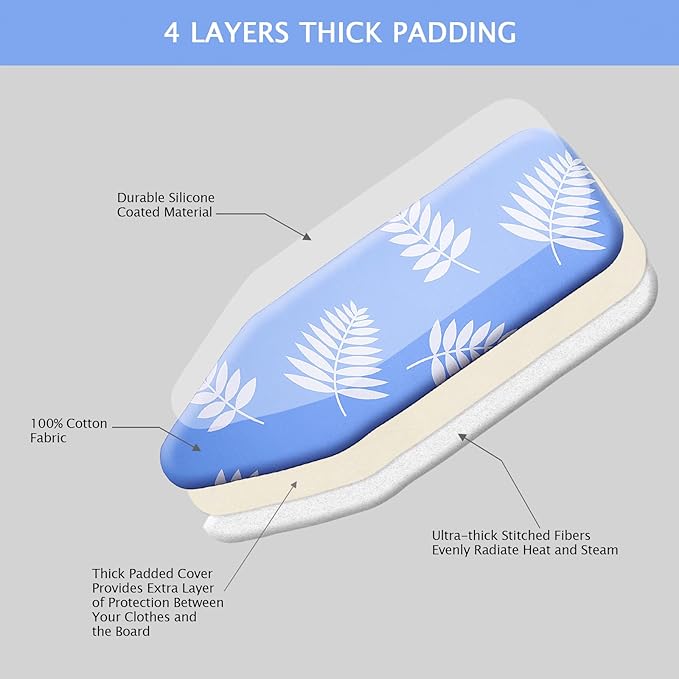 SheeChung Ironing Board Cover and Pad 15x54,Thick Ironing Board Cover with Padding Standard Size,Heavy Duty Iron Pad Cover with Elastic Edge & Adjustable Fastener,Full Size Scorch Resistant Padding