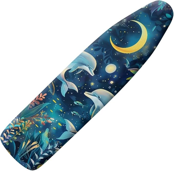 Dolphin Ironing Board Cover and Pad, Stain Resistant and Scorch, Smooth Iron, Easy Installation Ironing Board Cover with Moon