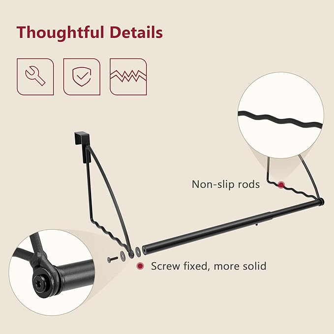 Tajsoon Over The Door Hanger Expandable & Adjustable, Over Door Clothes Hanger Rack for Towel & Coat, Bathroom Over Door Clothes Rack Hooks for Bedroom, Washroom, Fits Doors up to 1¾”, Metal, Black
