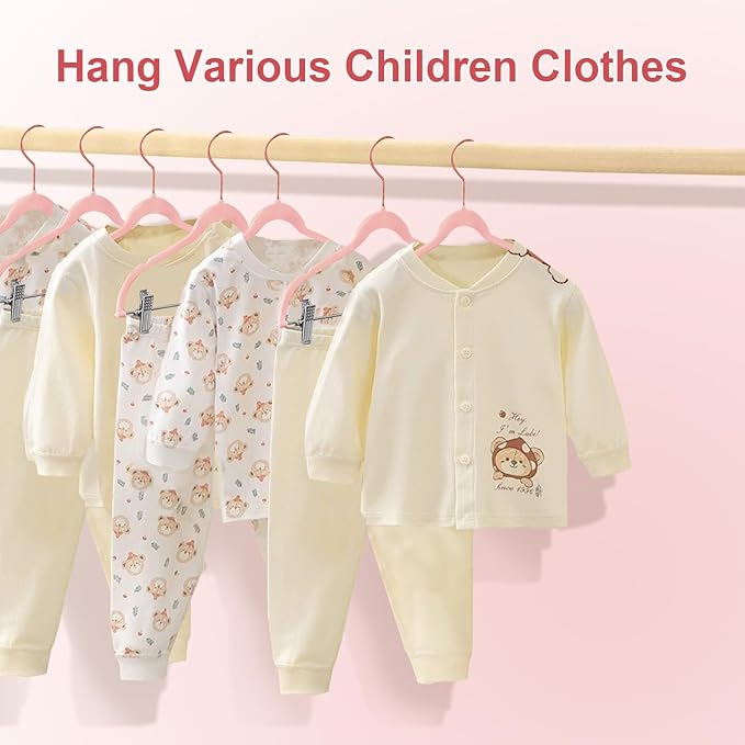 Baby Hangers with Clips, 24 Packs Kids Velvet Clothes Hangers, Heavy-Duty Childrens Pant Hangers for Shirts, Pants, Skirts, Dresses, Jackets, Coat Pink - Rose Gold Hook