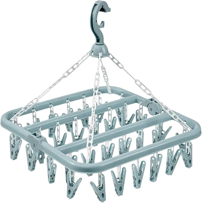 Foldable Clothes Drying Hanger with 32 Clips, Clip and Drip Hangers Clothes Drying Rack, Underwear Hangers for Drying, Laundry Clothes Hanger for Drying Socks Lingerie Baby Clothes Towels Bras Hat