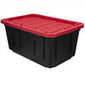 27 Gallon Storage Bins with Lids, Heavy-Duty Plastic Storage Totes with Snap-Lock Lid, 30.6" L x 20.6" W Stackable Bins for Outdoor, Garage, Basement & Indoor Organization, Black Base & Red Lid
