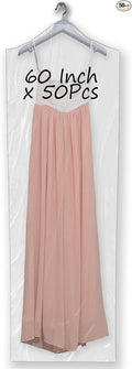 60inch Dry Cleaning Bag - 50pcs Extra Long Plastic Clear Dress Bags for Gowns, Disposable Garment Bags for Hanging Clothes