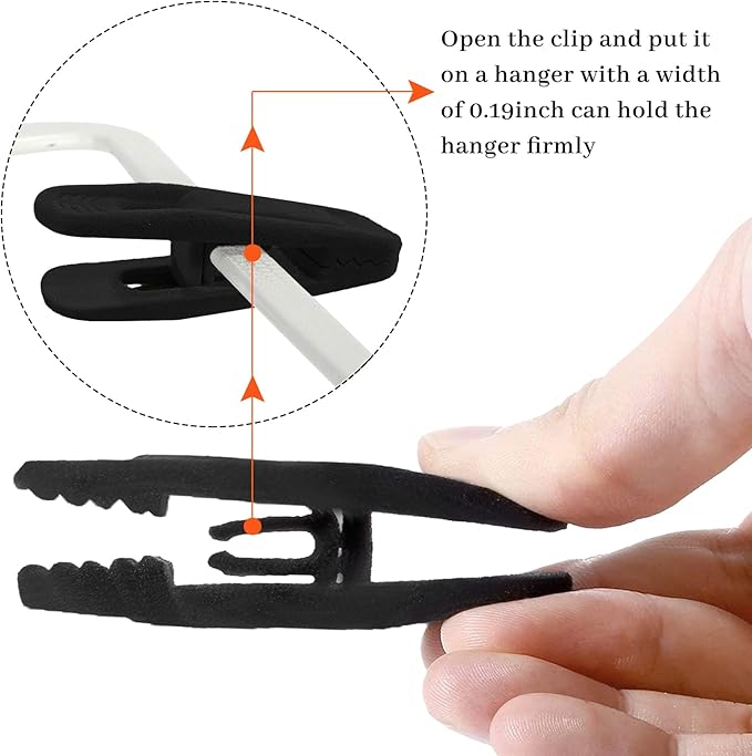 Andiker 20PCS Black Velvet Hanger Clips, Non-Slip Strong Finger Flocked Clips for Thin Velvet Hangers Suit Pants Trousers Skirt (Black)