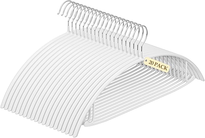 Heavy Duty Metal Suit Hangers 20 Pack, Non-Slip PVC Coating, No Shoulder Bumps, Space Saving Clothes Hangers for Sweaters, Coat, Shirts, Skirt, Jackets, White