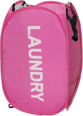 Pop Up Laundry Hamper Collapsible Laundry Basket Mesh Foldable Pink Dirty Clothes Hamper with Handles for Home, Bathroom, Bedroom, Travel, Cruise