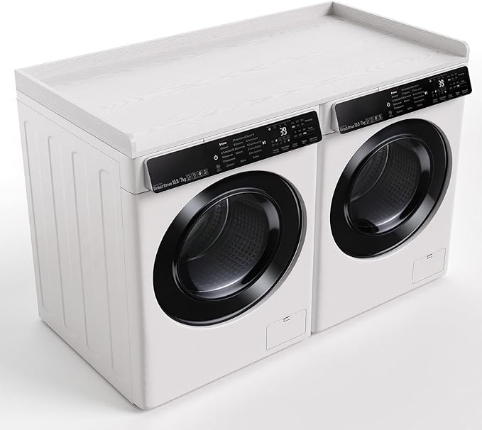 Washer Dryer Countertop, 27.5" x 54“ Wood Washer and Dryer Countertop with Edge Rails for Laundry Room Organization and Storage, White