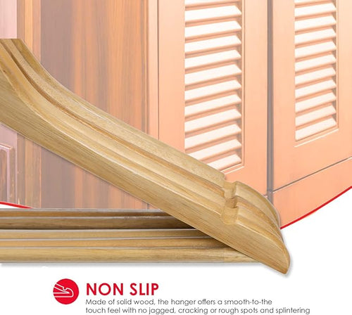 Home Basics 5 Pack Wooden Non-Slip Suit Hangers with Pants Bar – Smooth Finish Solid Wood Coat Hanger 360° Swivel Hook and Cut Notches for Jacket, Pant, Dress Clothes Hangers (Natural)