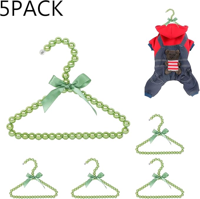 NACOCO 5pcs Hanger Dog Clothes Outfis Rack Hanger Fake Pearl Pet Costume(Green)