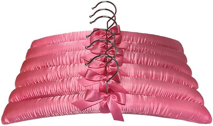 Prolinemax 6 PCS 15" Pink Satin Padded Hangers Dress Lingerie Bridal Cloth Hanging