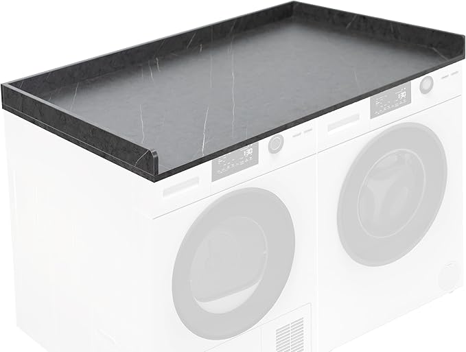 Life Finds 54 inch Washer Dryer Countertop with Safety Ledge for Laundry Room Organization, Black Marble Pattern, LF-WDCT1BM