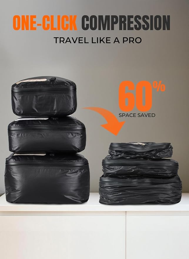 Vacuum Bags for Travel with Wireless Pump, 180° Open Zipper, IP67 Waterproof, Reusable Space Saver Compression Bags for Backpack, Suitcase, Home Storage(3 Pack + Pump)
