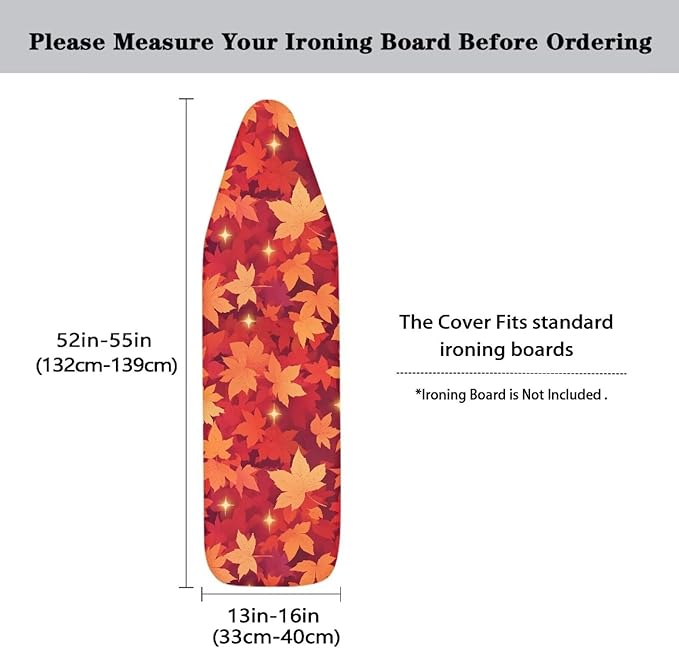 Thanksgiving Ironing Board Cover and Pad Maple Leaf Print Stain Resistant Ironing Pad for Table Ventilate Duty Thick Padding with Elastic Edge 54x15 inches