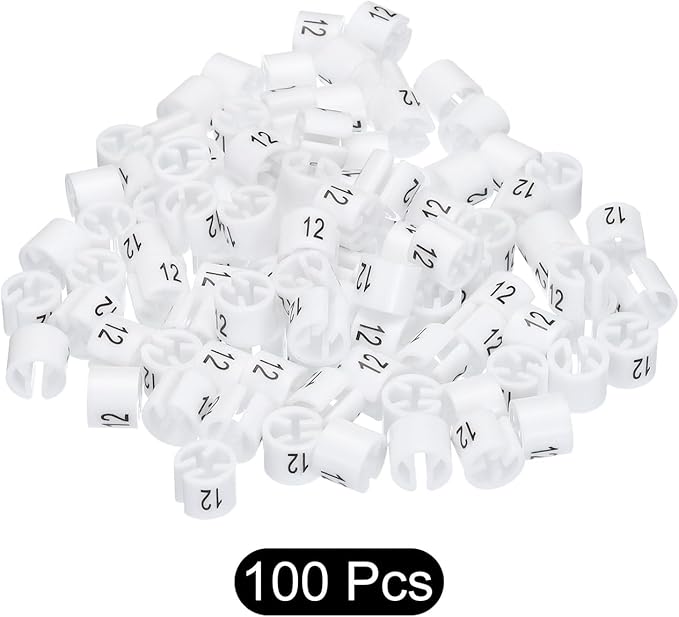 MECCANIXITY Clothes Hanger Marker Colored Hanger Sizer Garment Markers Tag (Number 12, White) for Garment Clothing Color Coding, Pack of 100 Pcs