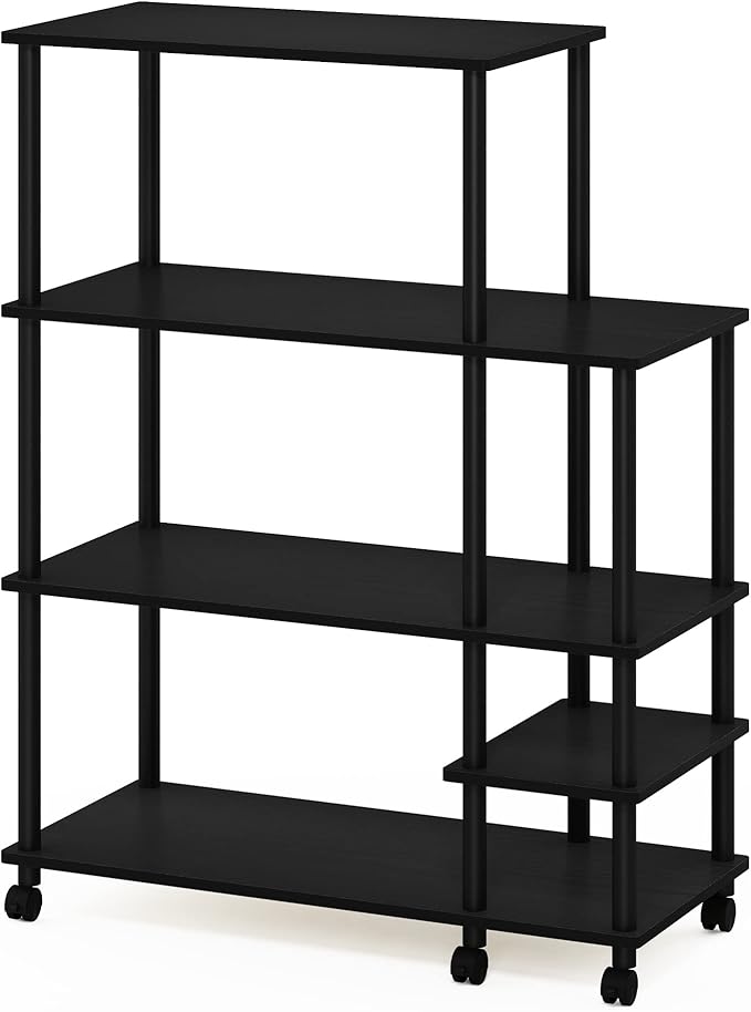 Furinno Turn-N-Tube Bakers Rack with Wheels, 4-Tier Kitchen Storage Cart, Kitchen Cart, Coffee Bar, Pantry Organizers and Storage, Dark Americano