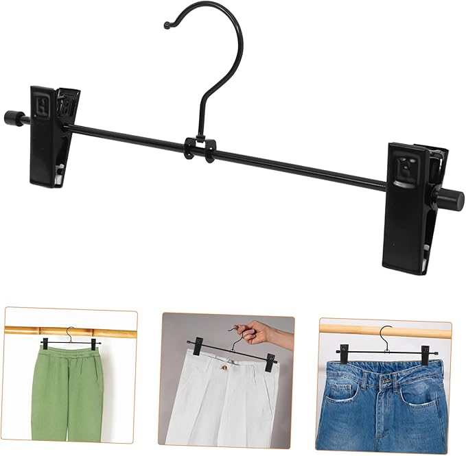 Healifty 10pcs Metal Pants Hangers Clips Heavy Duty Skirt Hangers Adjustable Clips for Pants and Skirts Rotating Hooks Sturdy Construction