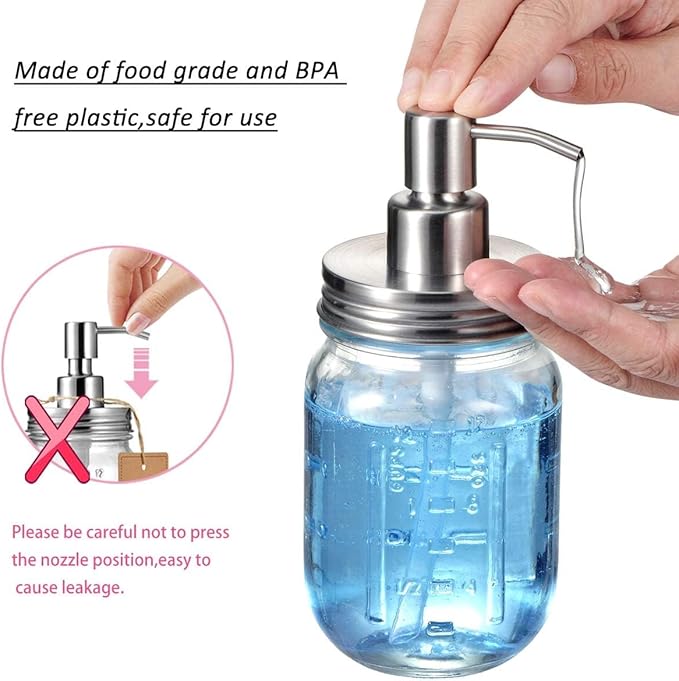 Amolliar Mason Jar Liquid Soap Dispenser Pump, Rustproof Stainless Steel Lid, Cute Farmhouse Decor for Kitchen, Bathroom, Refill Soap Pump for Hand Soap, Dish Soap, Lotion Soap, Brushed Nickel 1 Pack