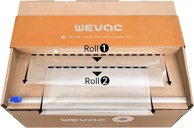 Wevac 8''x100' & 11''x100' 2 Rolls Food Vacuum Seal Roll Keeper with Cutter, Ideal Vacuum Sealer Bags for Food Saver, BPA Free, Commercial Grade, Great for Storage, Meal prep and Sous Vide (Pack of 2)
