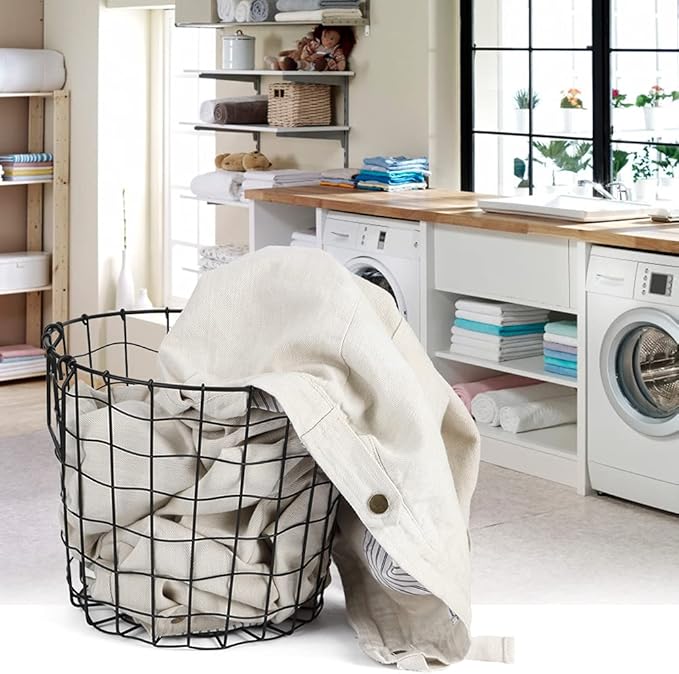 Iron Wire Laundry Hamper, Nusery Storage Basket Bin, Bathroom Iron Dirty Clothes Laundry Basket Storage Holder Organizer, Laundry Sorter Clothes Basket Organizer