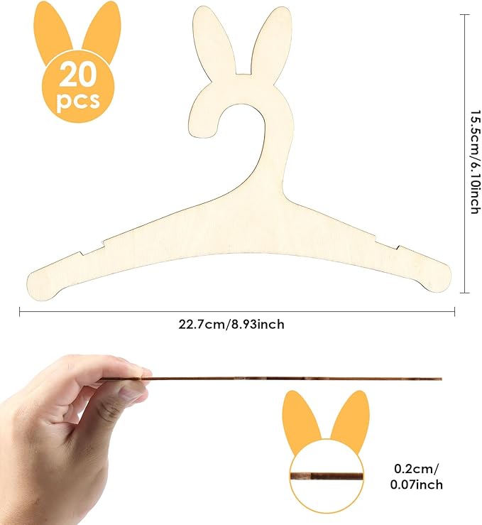 20PCS Wooden Kids Hangers 9" Baby Clothes Hangers, Baby Children Wooden Hangers, Cute Little Kids Hangers, Newborn Girl Boy Hangers for Clothing Pants Coats Skirts Storage (Rabbit Ear)