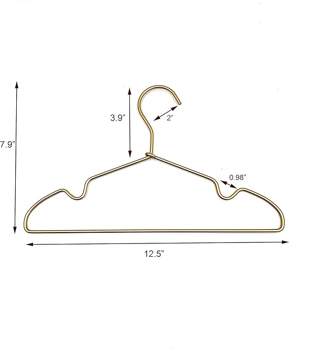 Gold Metal Wire Baby Clothes Hangers,12.6” Children Coat Pants Non Slips Toddler Infant Newborn Kids Hangers, Space Saving Baby Clothes Hangers