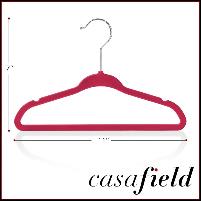 Casafield 100 Velvet Baby Hangers - 11" Size for Infant & Toddler Clothes - Pink