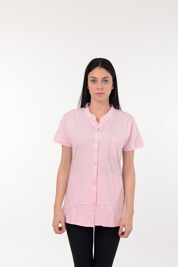USBD Post Mastectomy Shirt with Drain Pockets Band Collar Post Op Recovery Tops