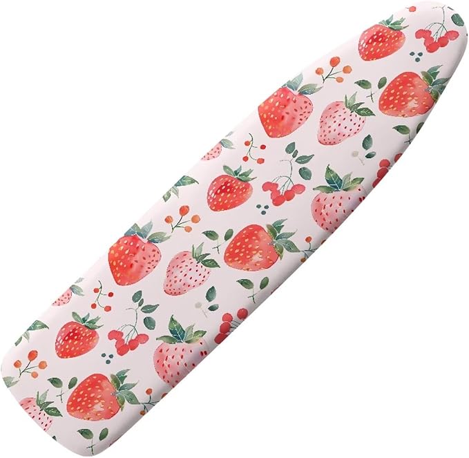 Strawberry Iron Board Cover Non Stick Scorch Easy-Fit Ironing Board Cover Standard Size with Elastic Edge and Hook & Loop Fastener Strap