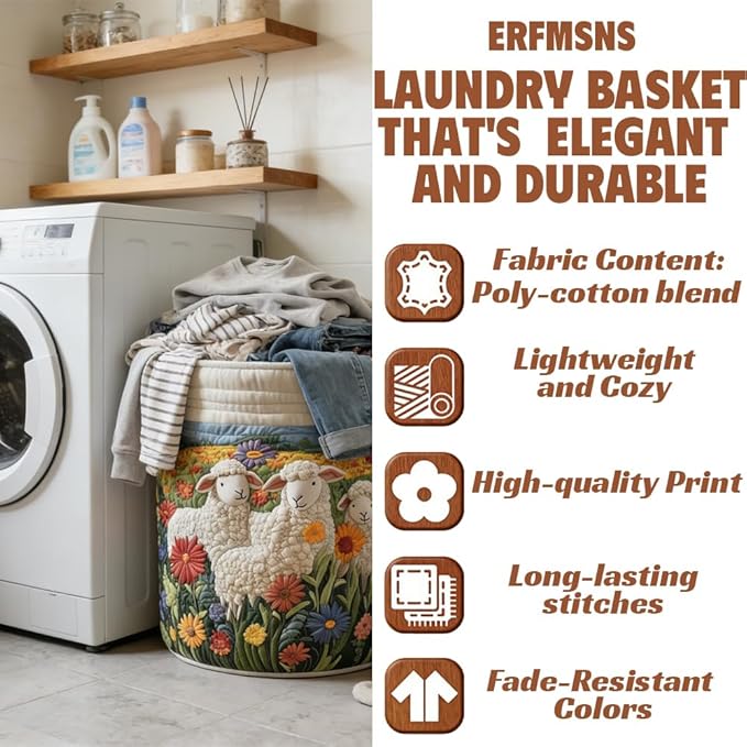 Quilted Laundry Basket with Handles, Boho Floral Fabric Storage Hamper, Large Soft Quilted Laundry Basket for Nursery, Bedroom, Laundry Room,Clothes & Toys (Forest Trees Pattern A, M)