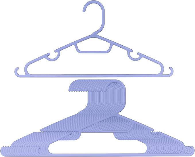 Plastic Clothes Hangers – 20 Pack Durable Slim Space Saving Closet Hangers with Hooks & Notches for Shirts, Pants, Jackets, Dresses, Laundry, Kids & Adult Clothing, Violet