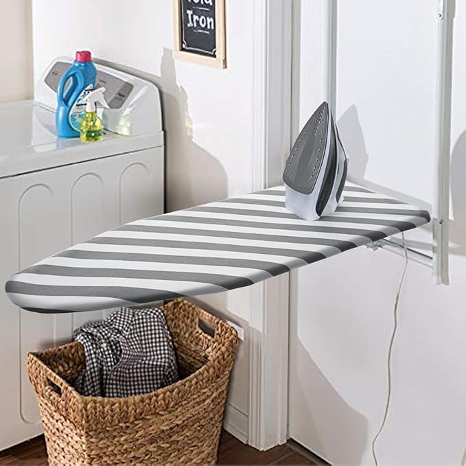 SheeChung 42”x12” Ironing Board Cover and Pad - with Pull Bungee Fit System and Connecting Straps,Premium Heavy Duty 4-Layer Silicone Coated Cover,Heat Reflective, Scorch Resistant