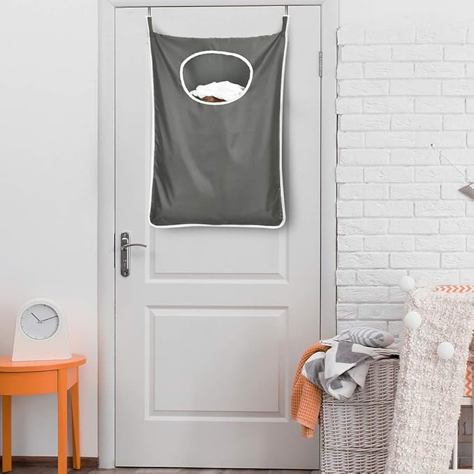 Durable hanging laundry hamper bag Behind door Space Saving with Stainless Steel Hooks Zip, For Bathroom,Kids room,Travel,College Dorm,2pack(Extra Large-Dark Grey)