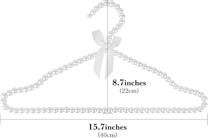 Linkidea 5 Pack Pearl Beaded Clothes Hangers, Plastic Elegant Clothes Dress Pants Hanger, Closet Coat Storage Organizer Standard Hangers (White)
