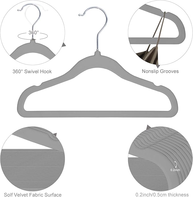 GoodtoU Kids Velvet Hangers 50 Pack, Non Slip Baby Hangers for Closet Children's Clothes Hangers Felt Clothes Hanger for Infant/Toddler (Grey 50Pack)