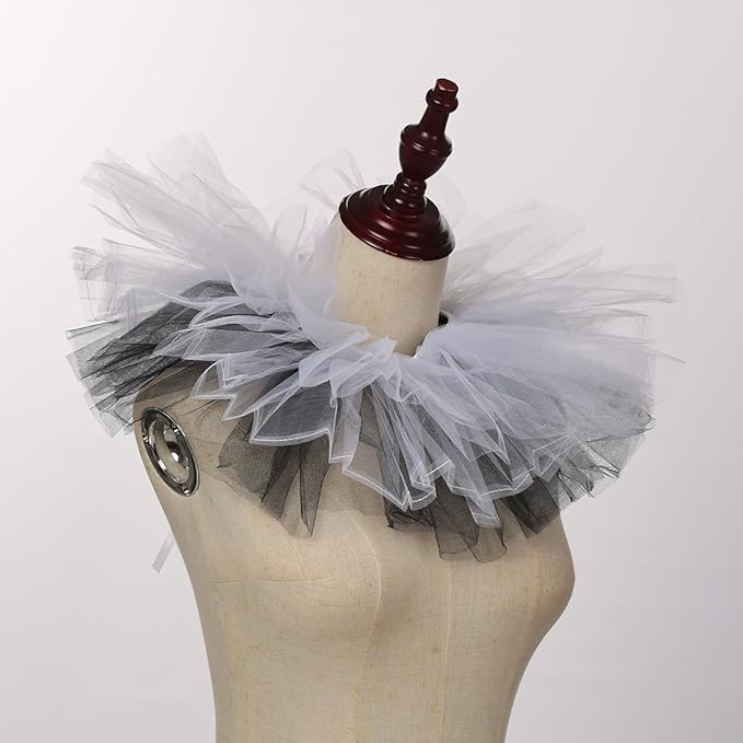 BLESSUME Victorian Retro Mesh Neck Ruff Ruffle Collar Layered Clown Neck Collar