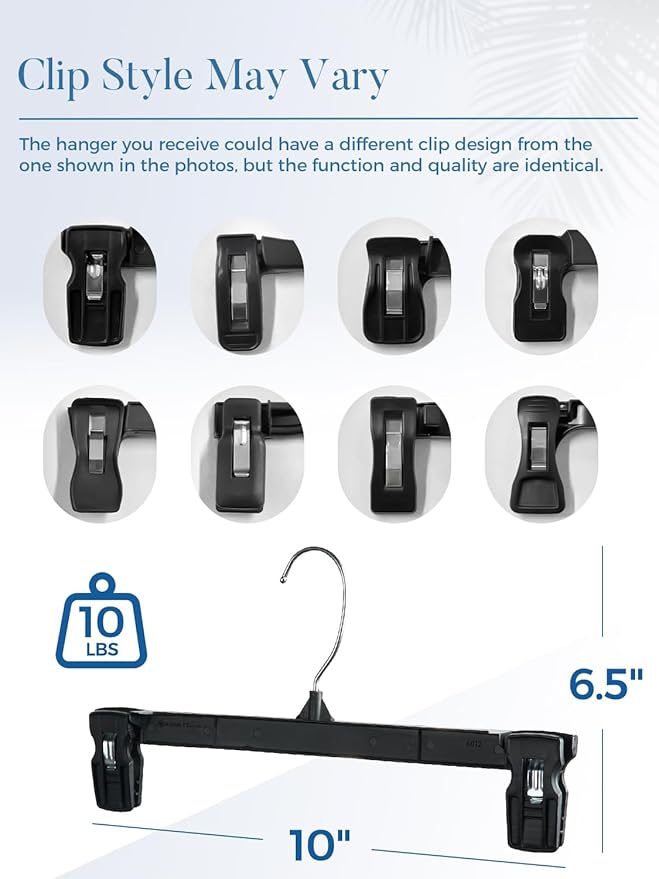 Smartor Space Saving Hangers 60 Pack, Slim Plastic Pants and Shorts Hangers, Ridged Non-Slip with Pinch Clips, 360-Rotating Chrome Swivel Hook, Black Plastic Hanger - 10 Inches